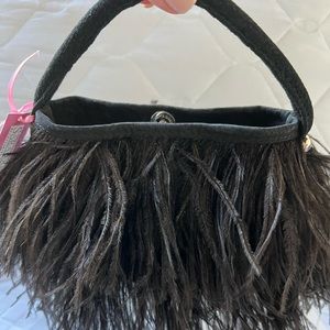Black Ostrich Fur & Suede evening bag.  New